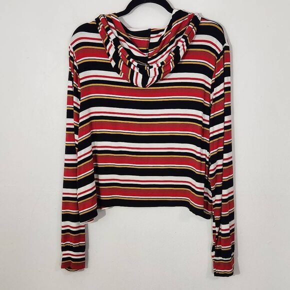 Express Red Stripe Cropped Hoodie Size XL Striped Knit Top with Hoodie - Picture 4 of 7